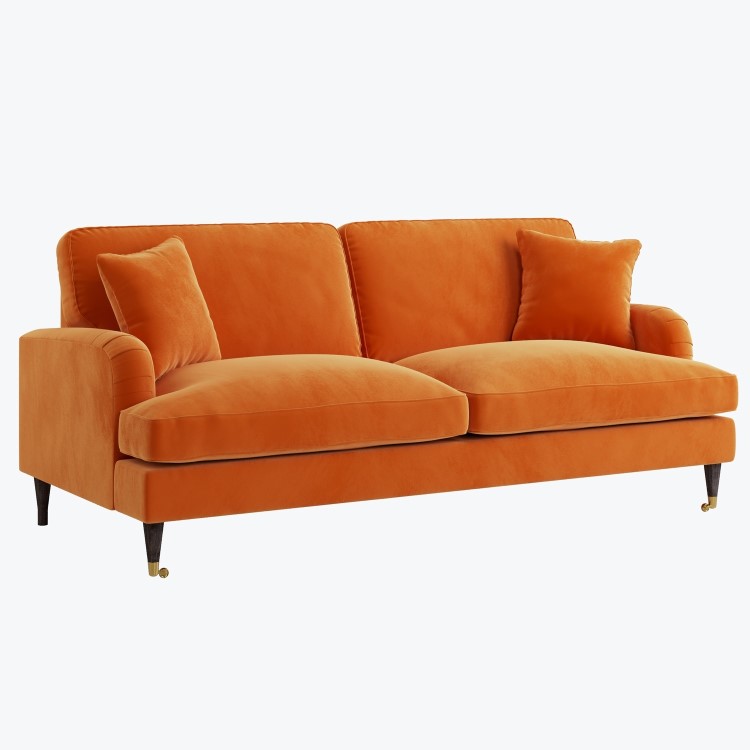 Orange Velvet 3 Seater Sofa - Payton