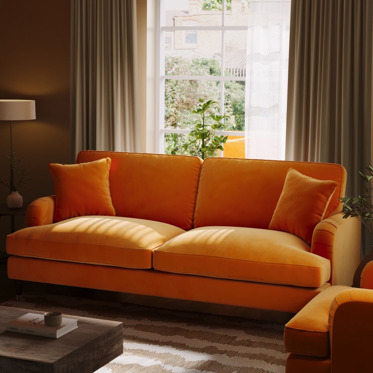 Orange Velvet 3 Seater Sofa - Payton