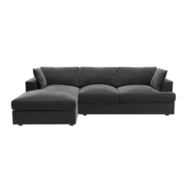 Dark Grey Velvet Left Hand 4 Seater Chaise Corner Sofa - August