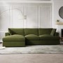 Left Hand Chaise Corner Sofa and Footstool Set in Green Velvet - August