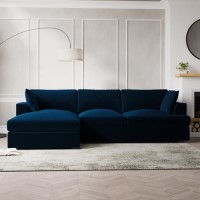 Navy Blue Velvet Left Hand 4 Seater Chaise Corner Sofa - August