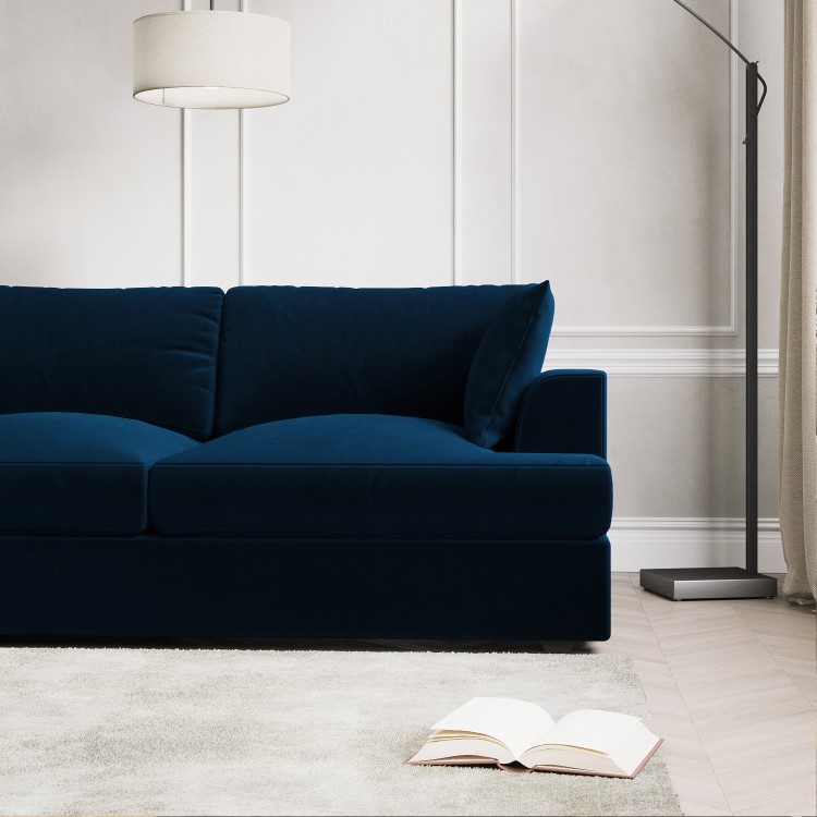 Navy Blue Velvet Left Hand 4 Seater Chaise Corner Sofa - August