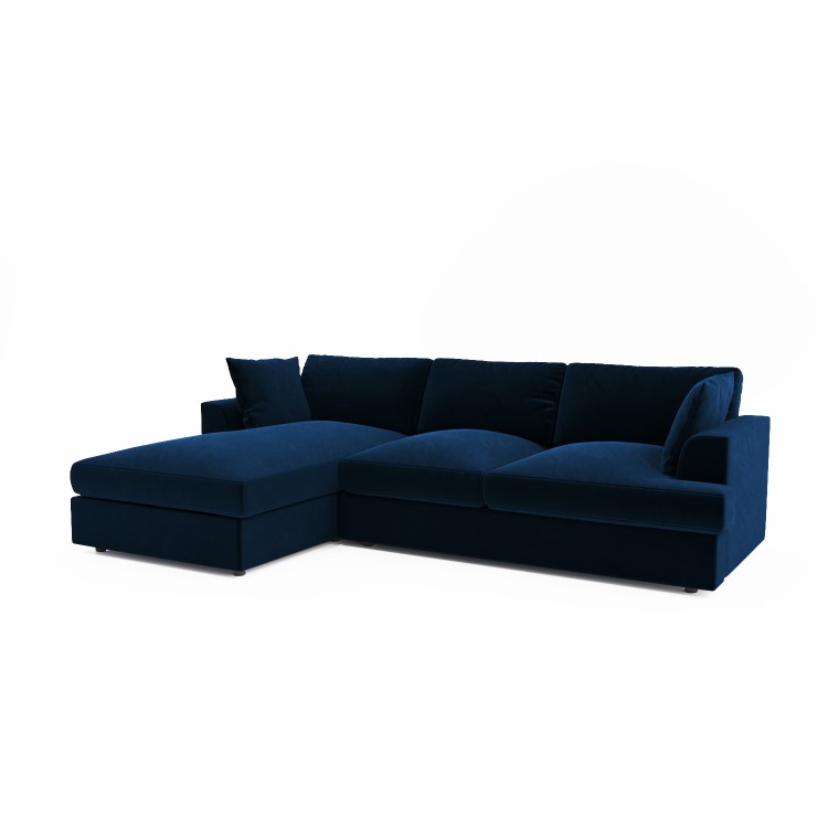 Navy Blue Velvet Left Hand 4 Seater Chaise Corner Sofa - August