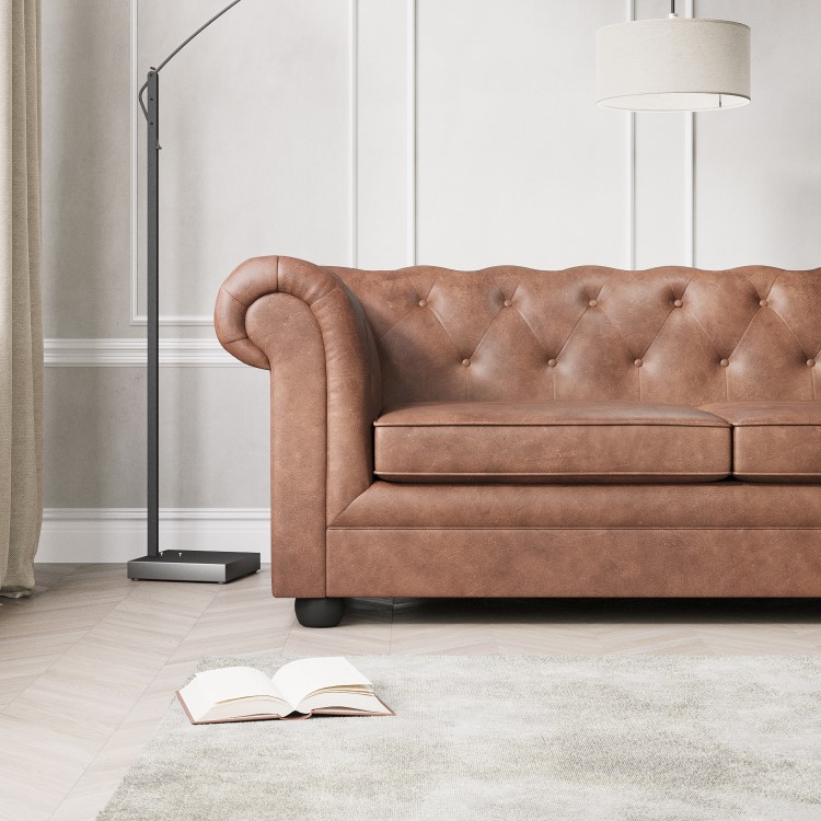 Tan Faux Leather Chesterfield Sofa - Seats 2 - Bronte