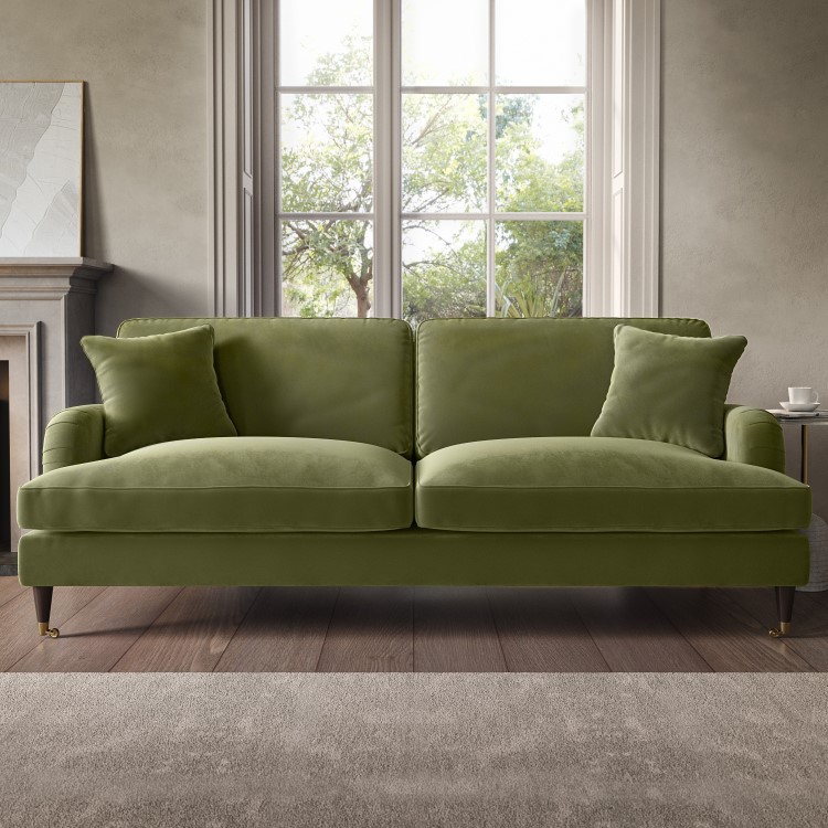 Olive Green Velvet 4 Seater Sofa - Payton