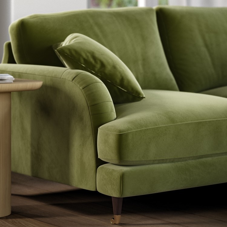Olive Green Velvet 4 Seater Left Hand Corner Sofa - Payton