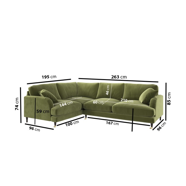 Olive Green Velvet 4 Seater Left Hand Corner Sofa - Payton