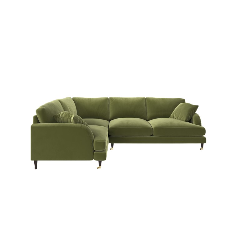 Olive Green Velvet 4 Seater Left Hand Corner Sofa - Payton