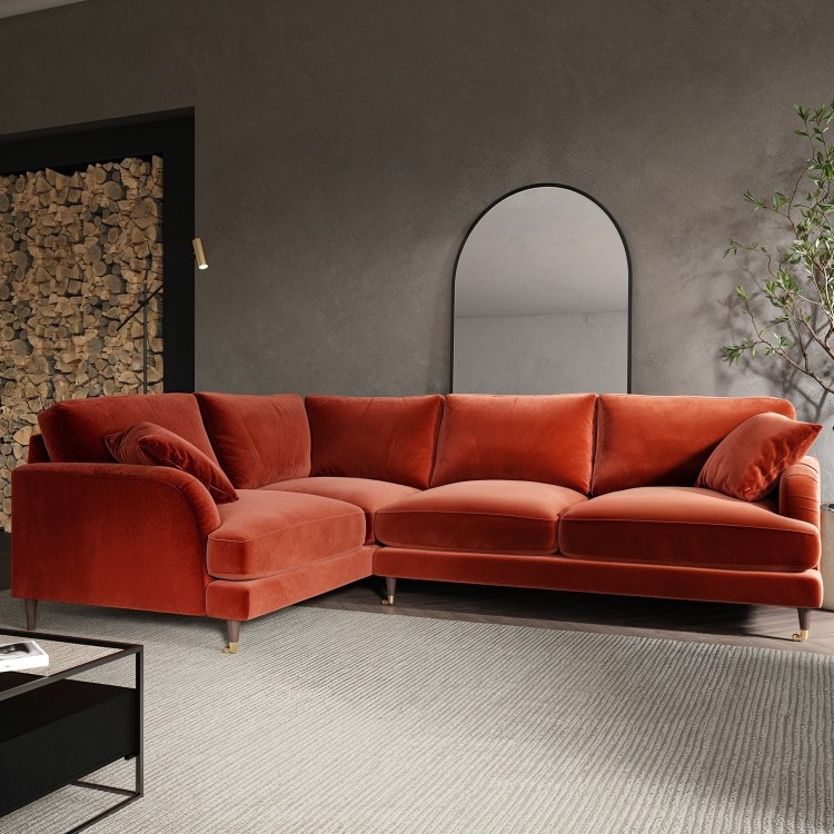 Burnt Orange Velvet 4 Seater Left Hand Corner Sofa - Payton 