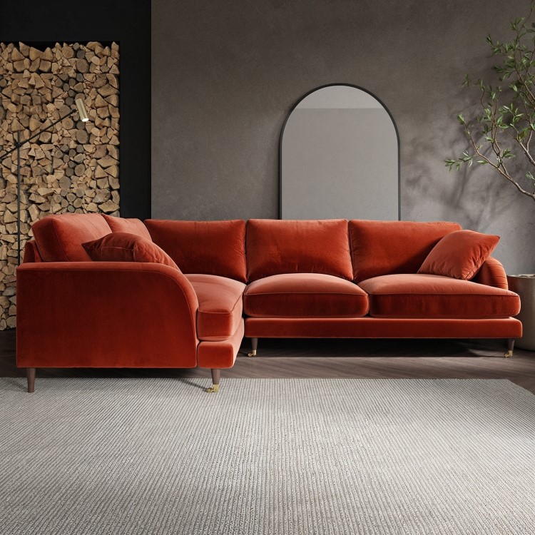Burnt Orange Velvet 4 Seater Left Hand Corner Sofa - Payton 