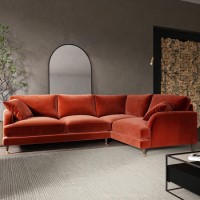 Burnt Orange Velvet 4 Seater Right Hand Corner Sofa - Payton 