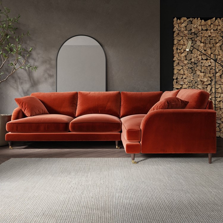 Burnt Orange Velvet 4 Seater Right Hand Corner Sofa - Payton 