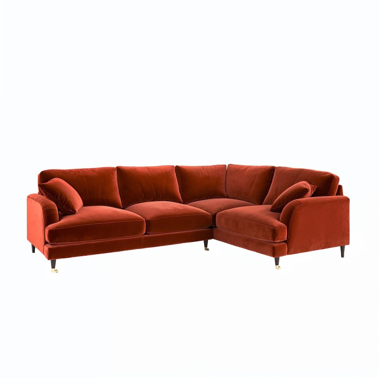 Burnt Orange Velvet 4 Seater Right Hand Corner Sofa - Payton 