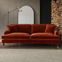 Burnt Orange Velvet 4 Seater Sofa - Payton Burnt Orange Velvet 4 Seater Sofa - Payton