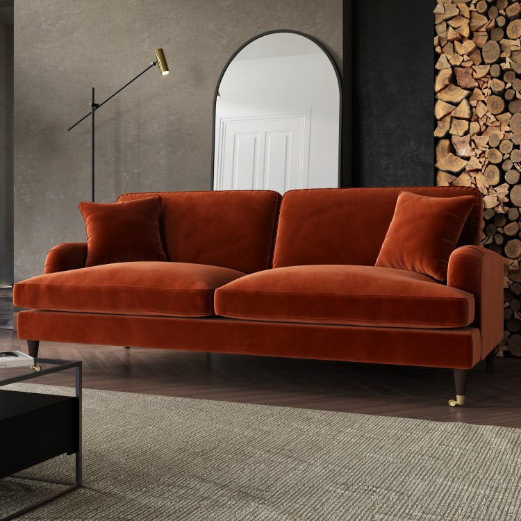 Burnt Orange Velvet 4 Seater Sofa - Payton