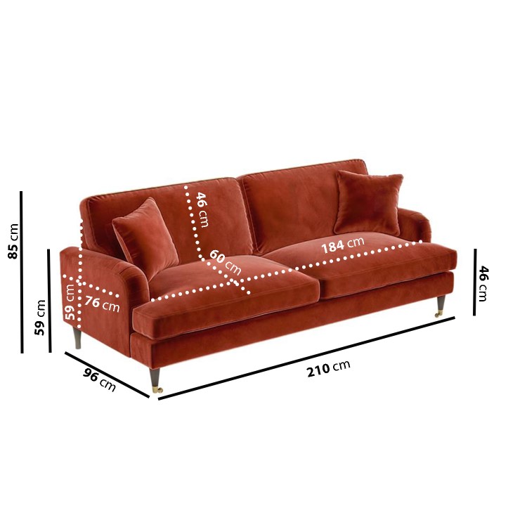Burnt Orange Velvet 4 Seater Sofa - Payton