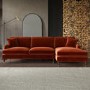Burnt Orange Velvet Right Hand Facing 4 Seater Chaise Corner Sofa - Payton
