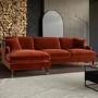 Burnt Orange Velvet Left  Hand Facing 4 Seater Chaise Corner Sofa - Payton