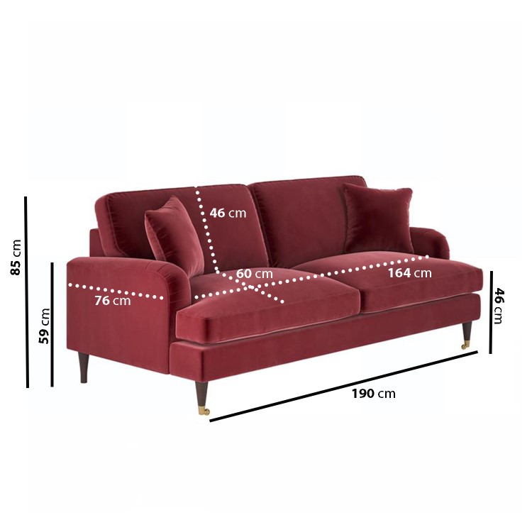 Burgundy Velvet 3 Seater Sofa - Payton