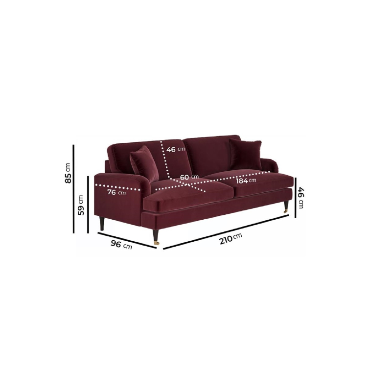 Burgundy Velvet 4 Seater Sofa - Payton