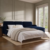 Navy Blue Velvet Right Hand 4 Seater Chaise Corner Sofa Bed - Payton