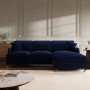 Navy Blue Velvet Right Hand 4 Seater Chaise Corner Sofa Bed - Payton