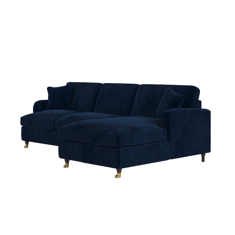 Navy Blue Velvet Right Hand 4 Seater Chaise Corner Sofa Bed - Payton
