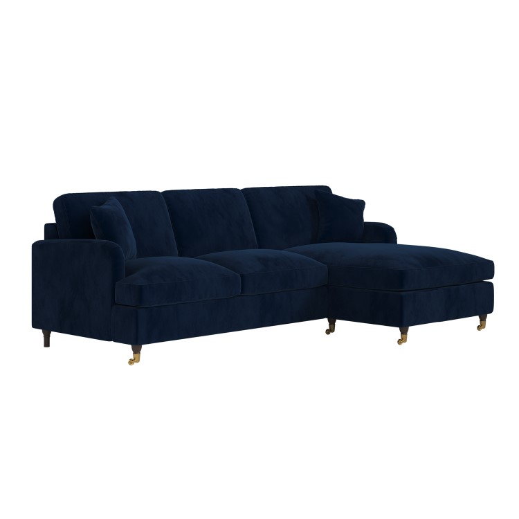 Navy Blue Velvet Right Hand 4 Seater Chaise Corner Sofa Bed - Payton