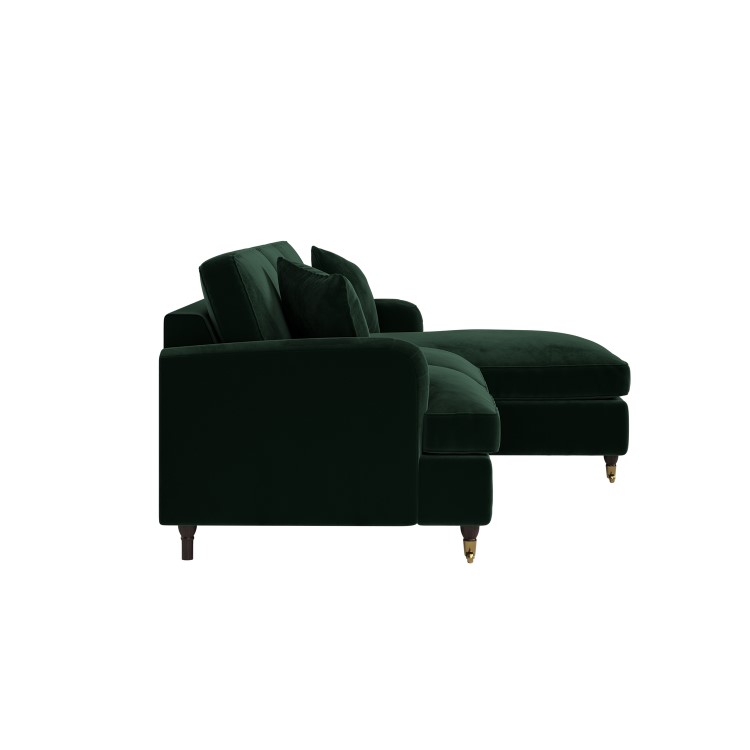 Dark Green Velvet Right Hand Chaise Sofa Bed - Payton