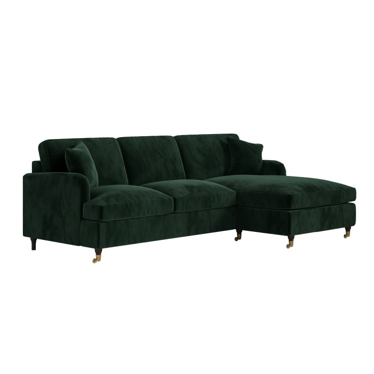 Dark Green Velvet Right Hand Chaise Sofa Bed - Payton