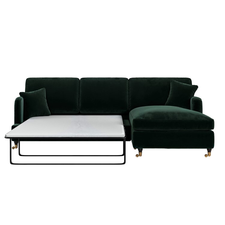 Dark Green Velvet Right Hand Chaise Sofa Bed - Payton