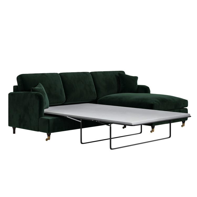 Dark Green Velvet Right Hand Chaise Sofa Bed - Payton