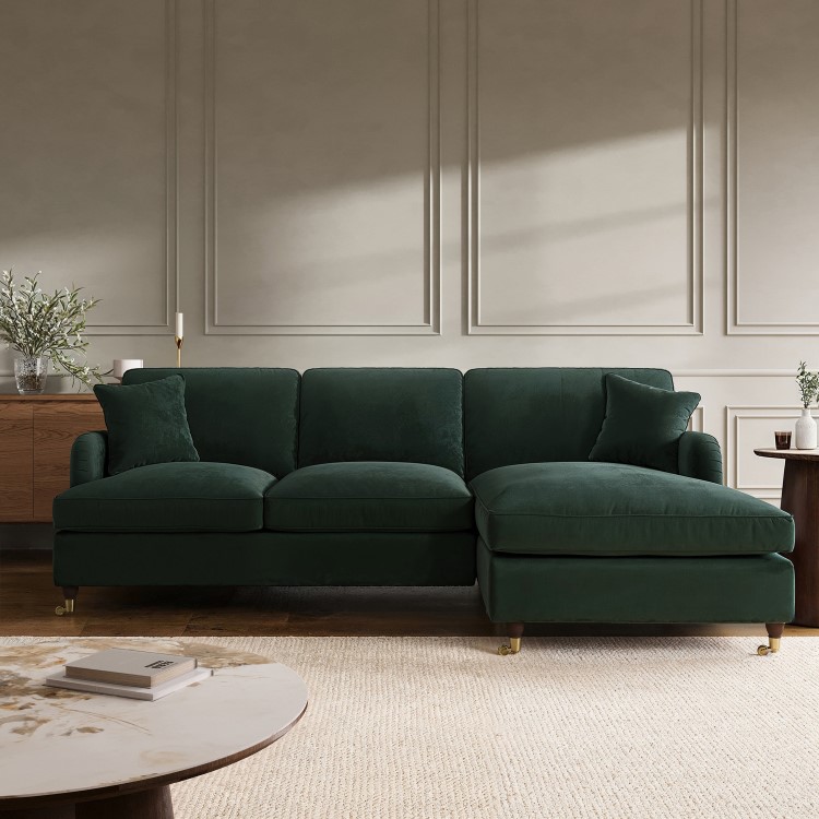 Dark Green Velvet Right Hand Chaise Sofa Bed - Payton