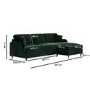 Dark Green Velvet Right Hand Chaise Sofa Bed - Payton