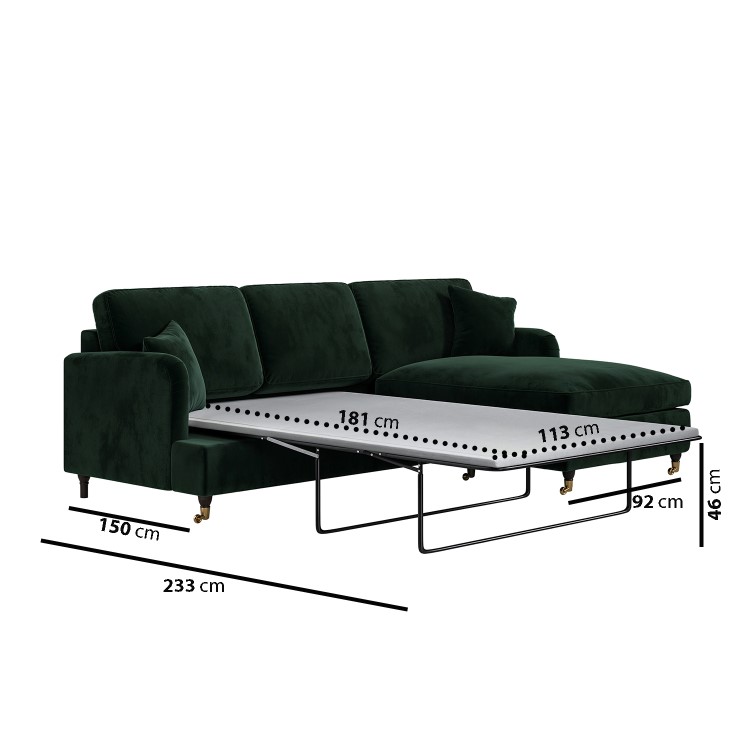 Dark Green Velvet Right Hand Chaise Sofa Bed - Payton