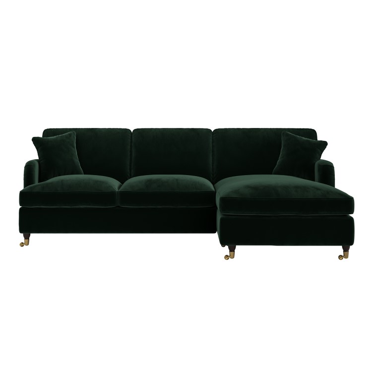 Dark Green Velvet Right Hand Chaise Sofa Bed - Payton