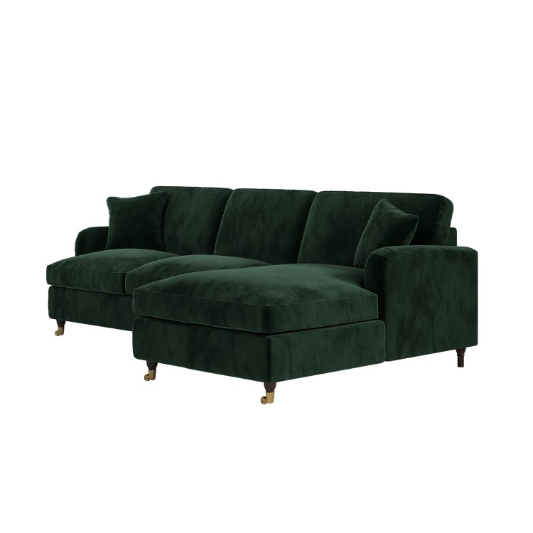 Dark Green Velvet Right Hand Chaise Sofa Bed - Payton
