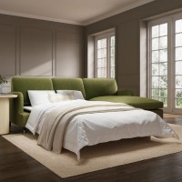 Olive Green Velvet Right Hand 4 Seater Chaise Corner Sofa Bed - Payton