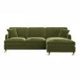 Olive Green Velvet Right Hand 4 Seater Chaise Corner Sofa Bed - Payton