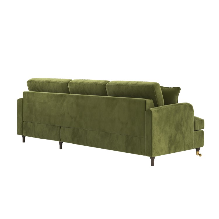 Olive Green Velvet Right Hand 4 Seater Chaise Corner Sofa Bed - Payton