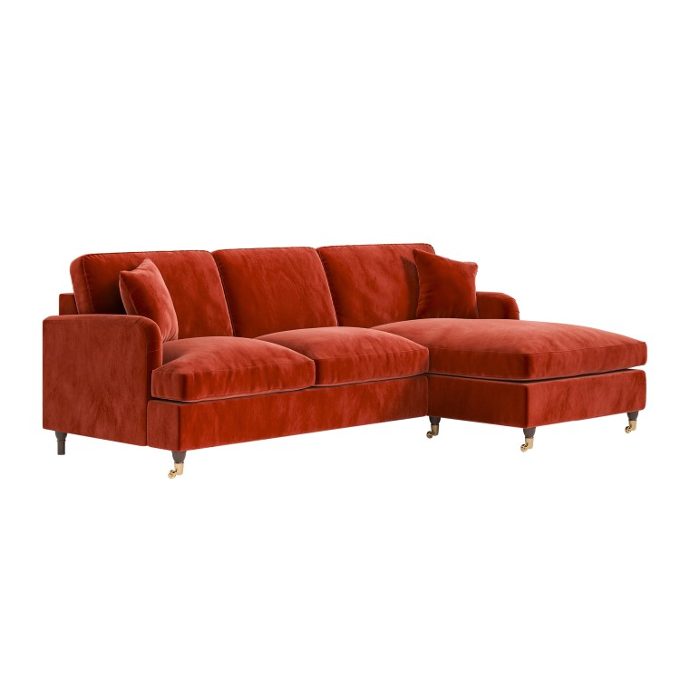 Burnt Orange Velvet Right Hand Chaise Corner Sofa Bed - Payton