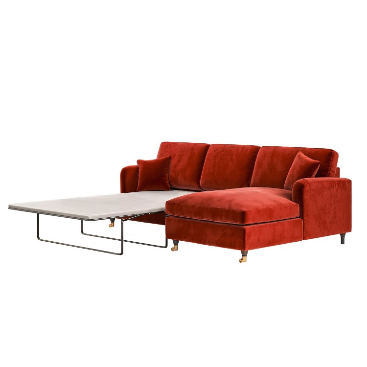 Burnt Orange Velvet Right Hand Chaise Corner Sofa Bed - Payton