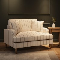 Cream Chenille Grey Striped Love Seat – Payton  Cream Chenille Grey Striped Love Seat – Payton