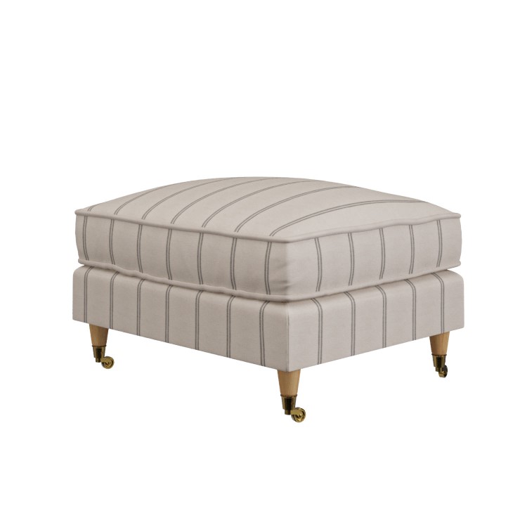 Cream Chenille Grey Striped Footstool - Payton