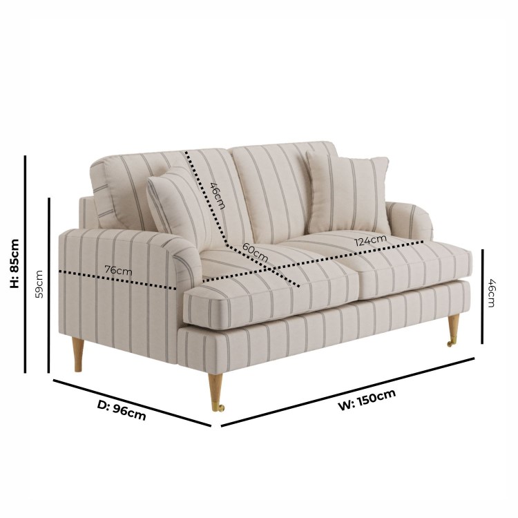 Cream Chenille Grey Striped 2 Seater Sofa - Payton