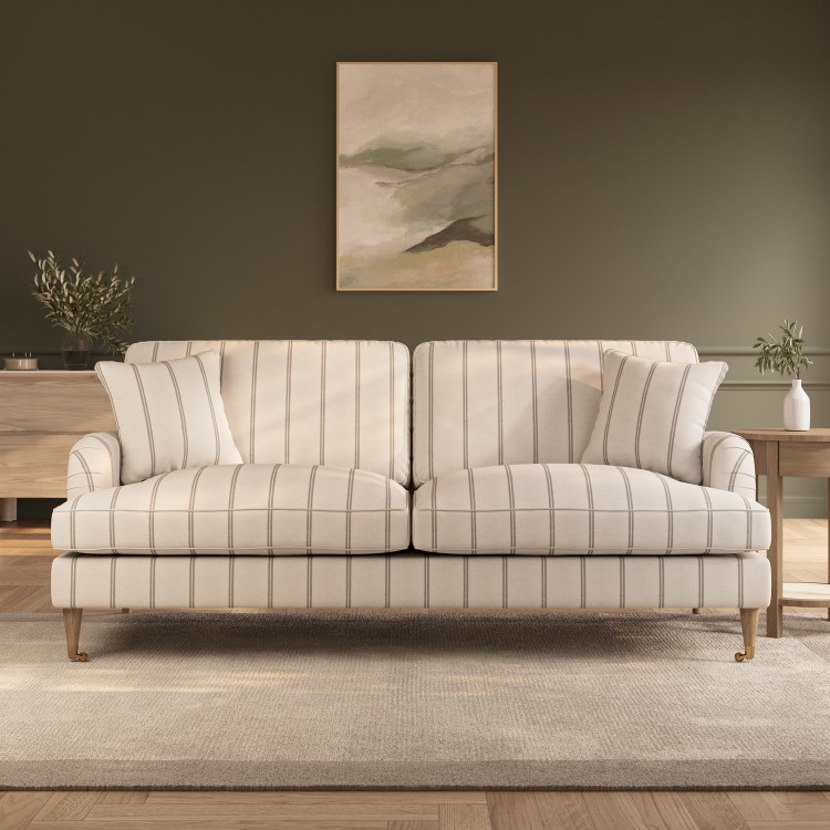 Cream Chenille Grey Striped 3 Seater Sofa - Payton