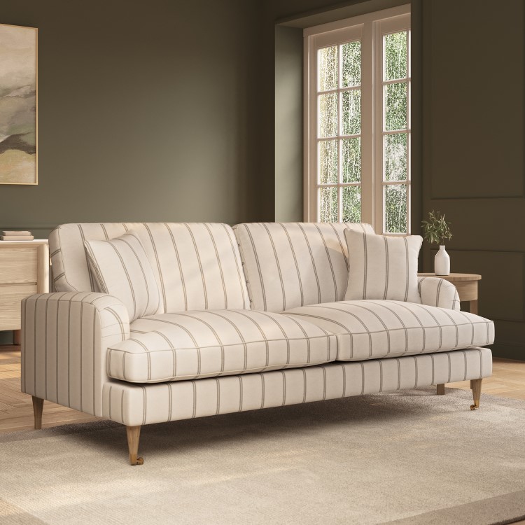 Cream Chenille Grey Striped 3 Seater Sofa - Payton