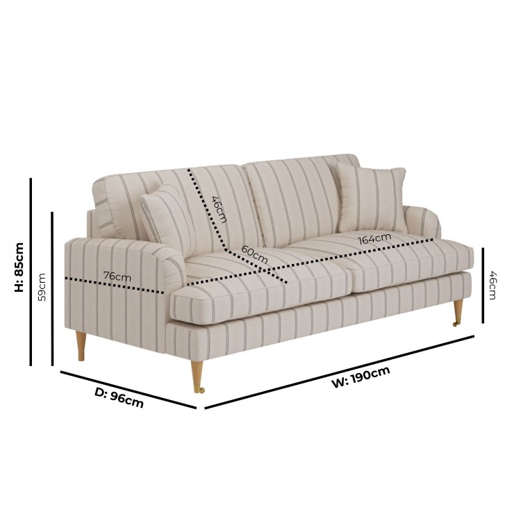 Cream Chenille Grey Striped 3 Seater Sofa - Payton