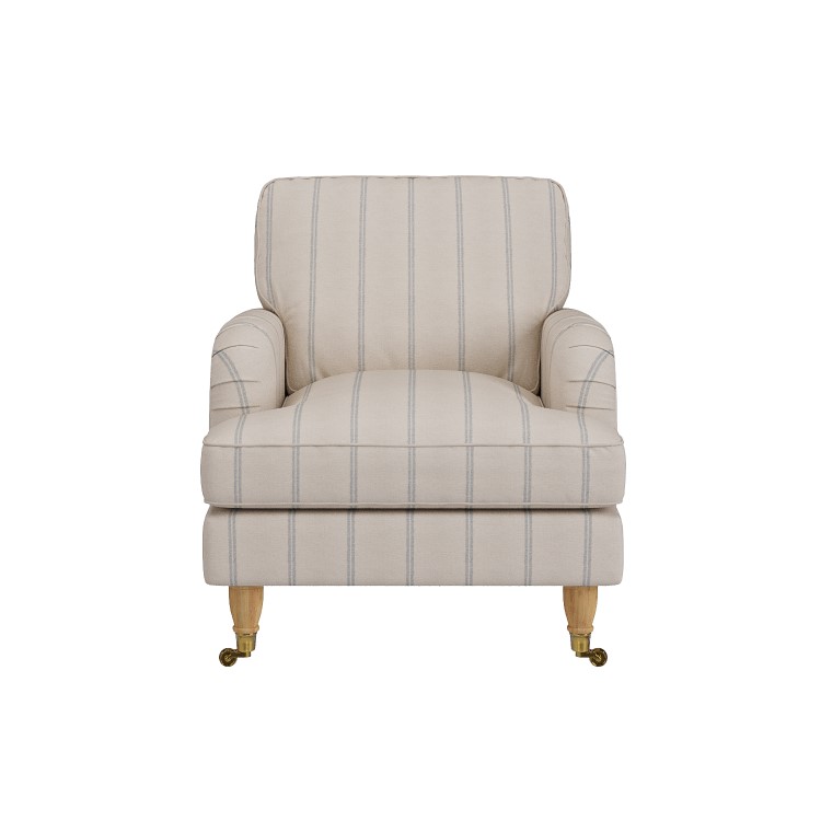 Cream Chenille Blue Striped Armchair - Payton