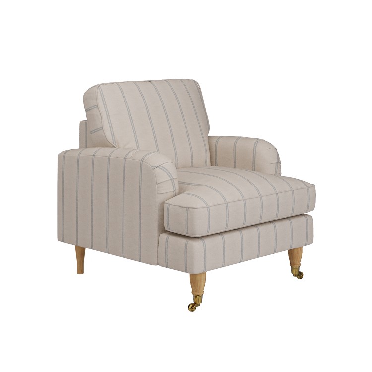 Cream Chenille Blue Striped Armchair - Payton